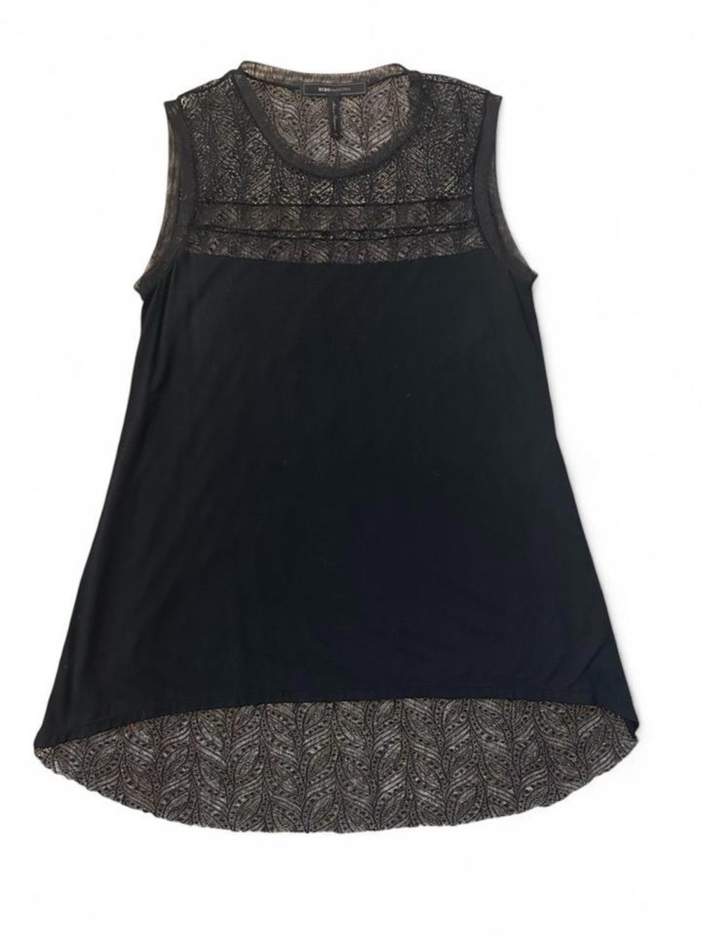 BCBGMaxAzria Black Lace Yoke Sleeveless Top